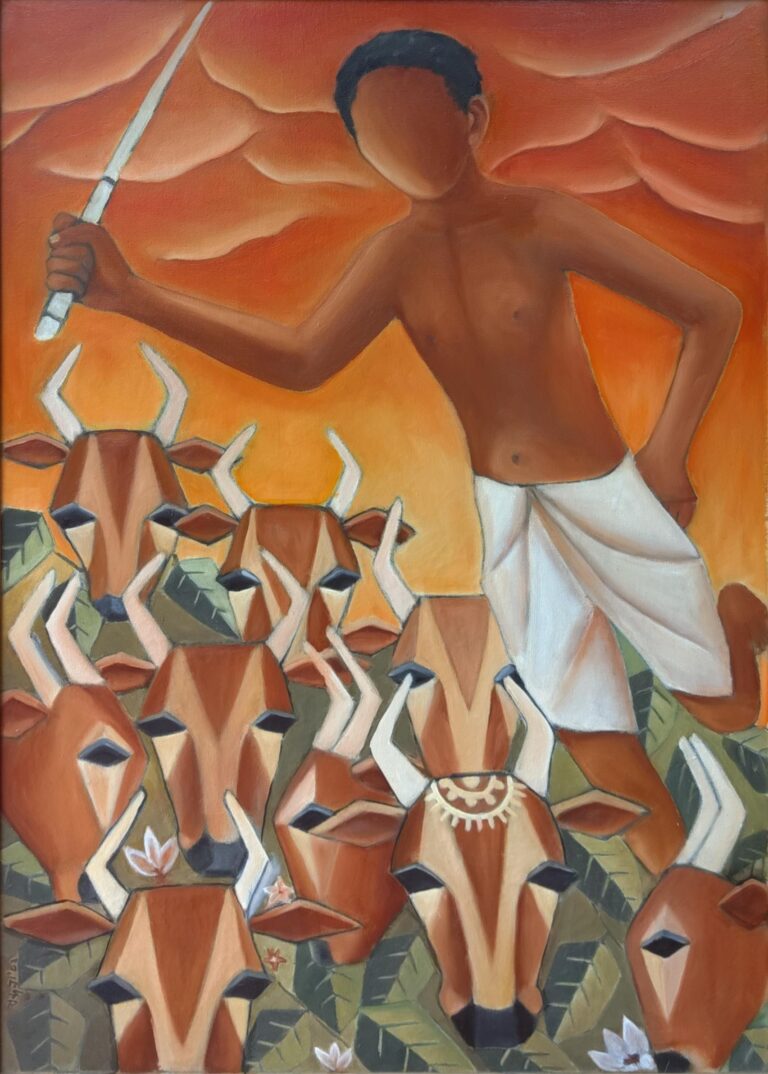 Cowherd. 28 in x 41 in. Oil on Canvas.