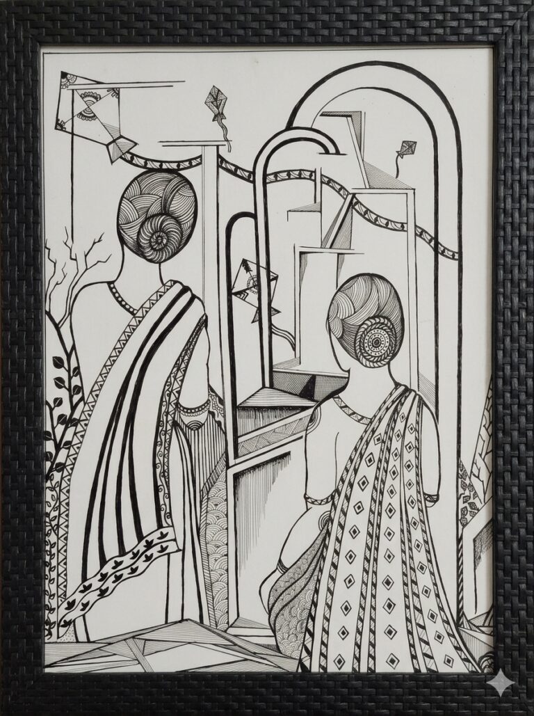 Kite Flying. 22 in x 30 in. Pen & Ink on Paper.