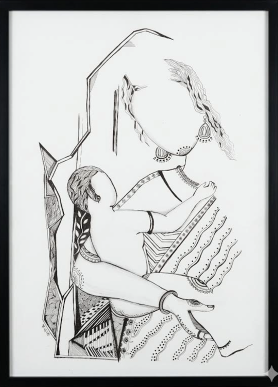 Mother & Child. 22 in x 30 in. Pen & Ink on Paper.