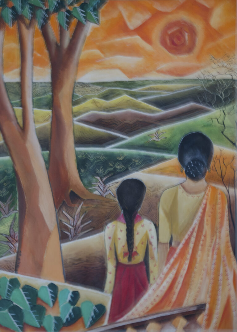 Mother and daughter 3. 28 in x 36 in. Acrylic on Canvas.