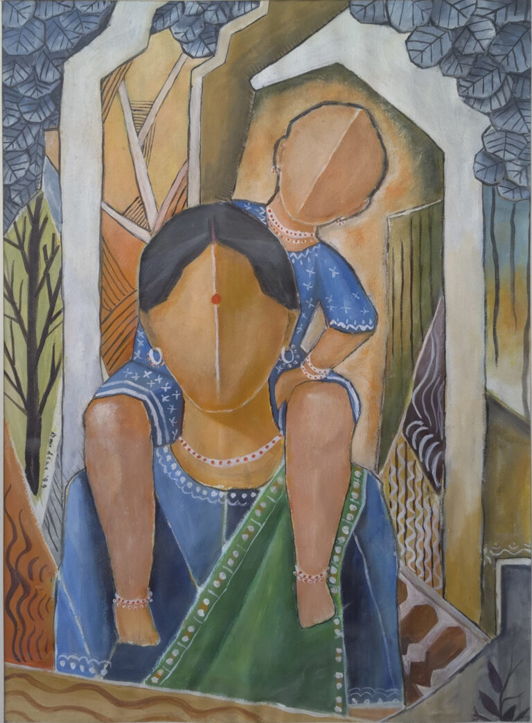 Mother and daughter. 28 in x 37 in. Oil on Paper.