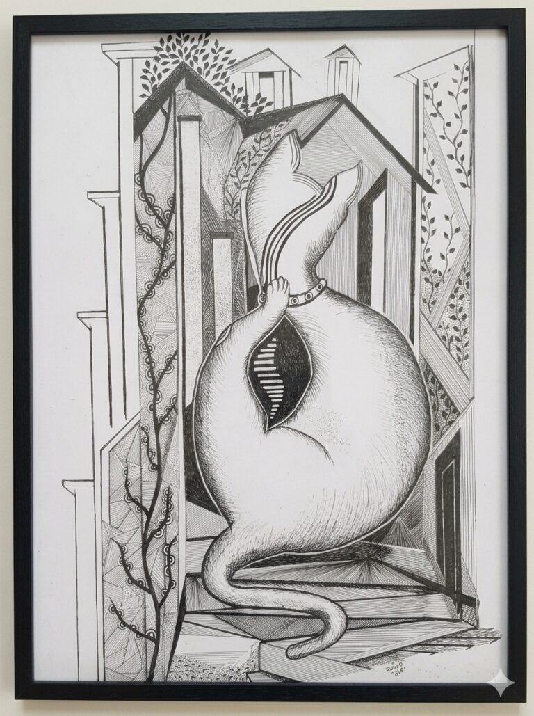 Neighbour's Cat. 22 in x 30 in. Pen & Ink on Paper.