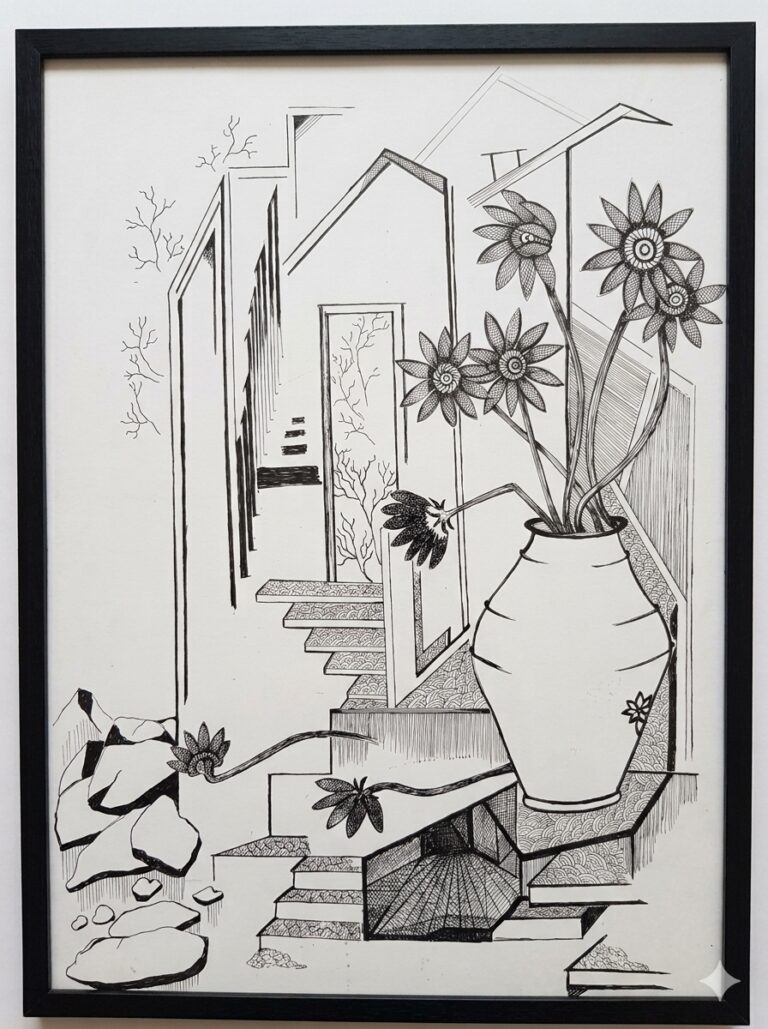 Sunflower. 22 in x 30 in. Pen & Ink on Paper.