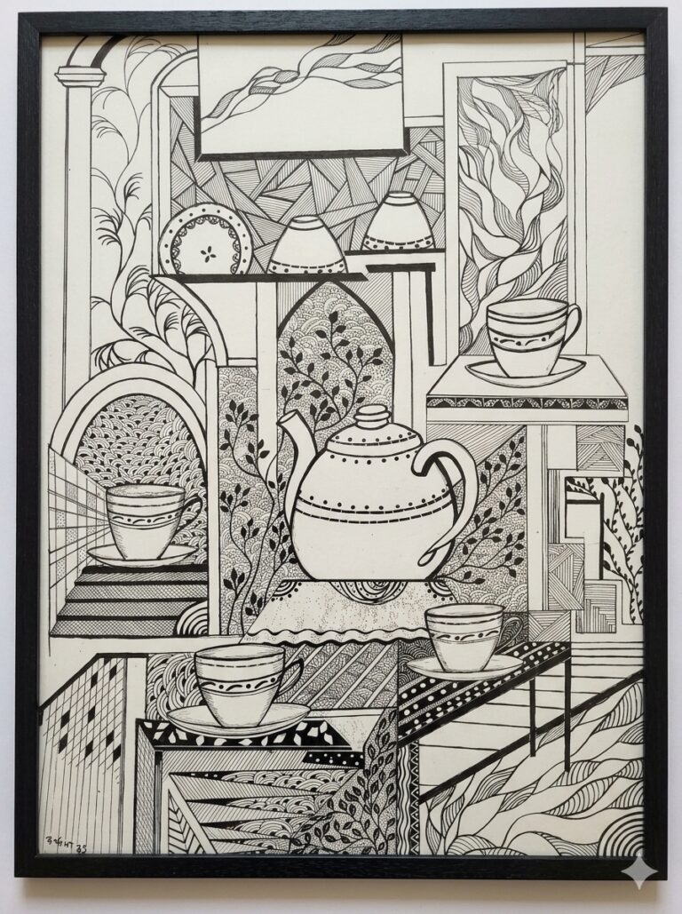 Tea Set. 22 in x 30 in. Pen & Ink on Paper.